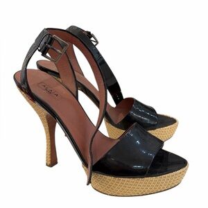 Alaia Black and Tan Strappy Heels